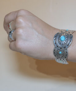 Bracelet Manchette Artisanal Touareg "Tiniri" en Bronze et Turquoise - Fait Main
