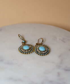 Boucles d'Oreilles "Yasmina" - Style Vintage Oriental, Laiton et Turquoise