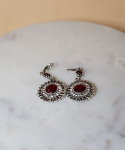 Boucles d'Oreilles "Sheherazade" - Style Oriental, Argent et Cristaux Rubis