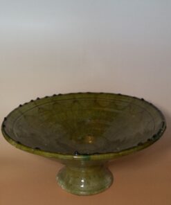 Plat sur pied Tamegroute vert "Oasis", poterie artisanale marocaine