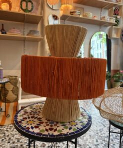 Lampe de table sablier en raphia, bande orange